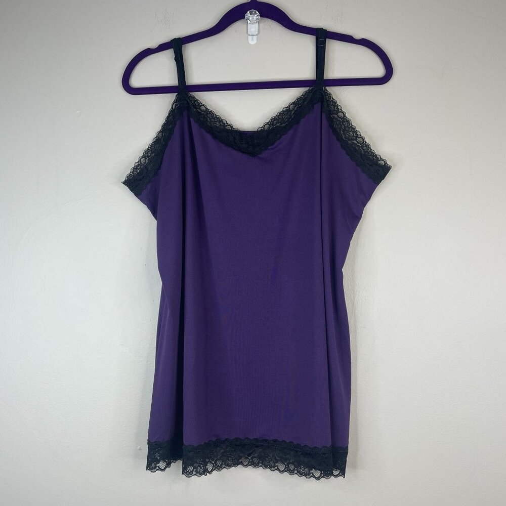 Fashion Bug Y2K Whimsigoth Top Womens Large Purple Camisole Tank Lace Trim Satin